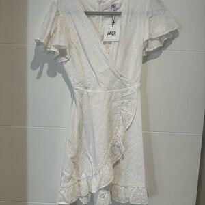 BB Dakota Cream Ruffled Wrap Mini Dress